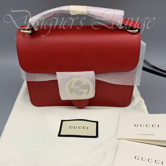 SOLD! NEW GUCCI Interlocking GG Red Leather Crossbody Chain Bag $1,980 Authentic - Picture 9 of 12